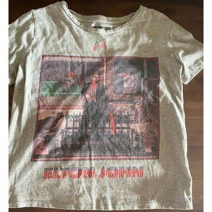 Elton John Small 2018 Grey T-Shirt American and British Flags, Faded